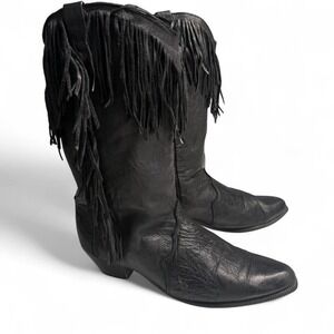 Dingo Black Fringe Cowboy Boots Size 10